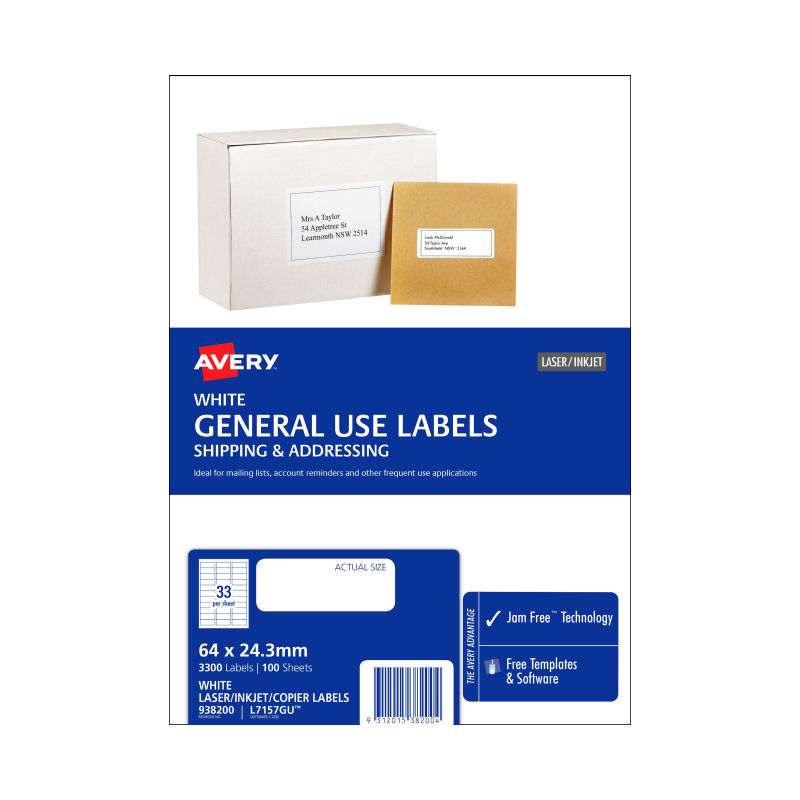 Avery General Label L7157GU 33Up - Box of 100