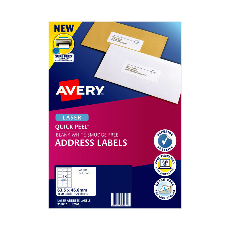 Avery Laser Label L7161 18Up - Pack of 100