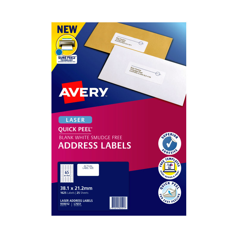 Avery Laser Label L7651 65Up - Pack of 25