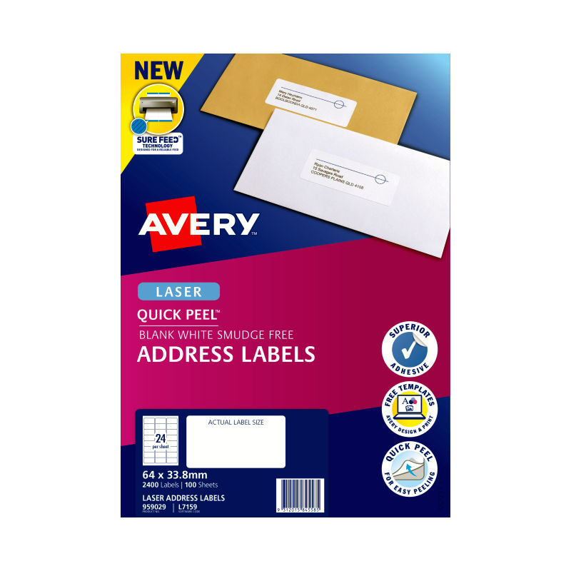 Avery Laser Label Quick Peel L7159 24Up - Pack of 100