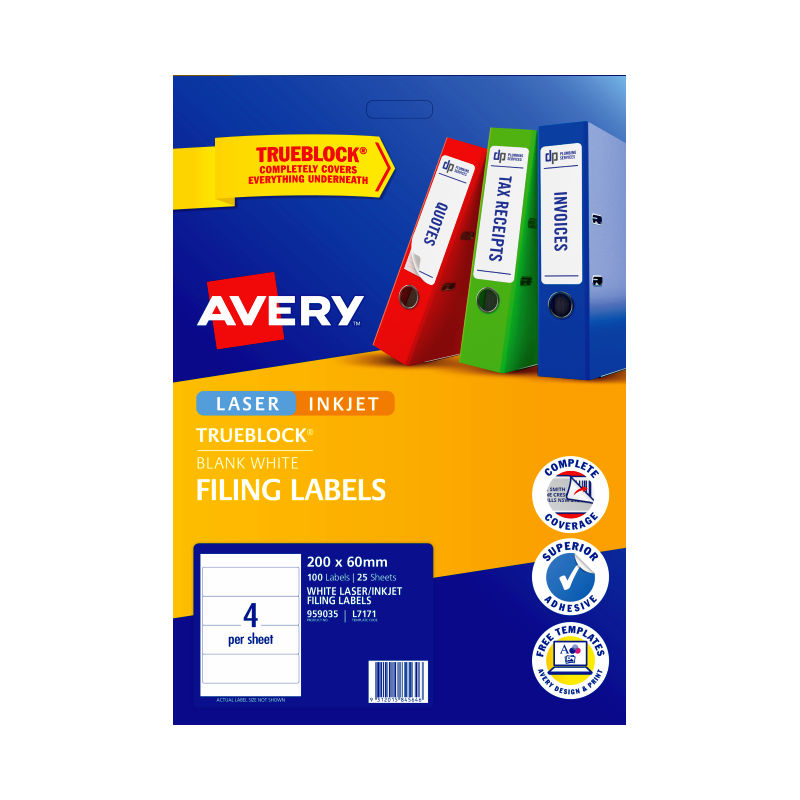 Avery Laser Label L7171 4Up - Pack of 25