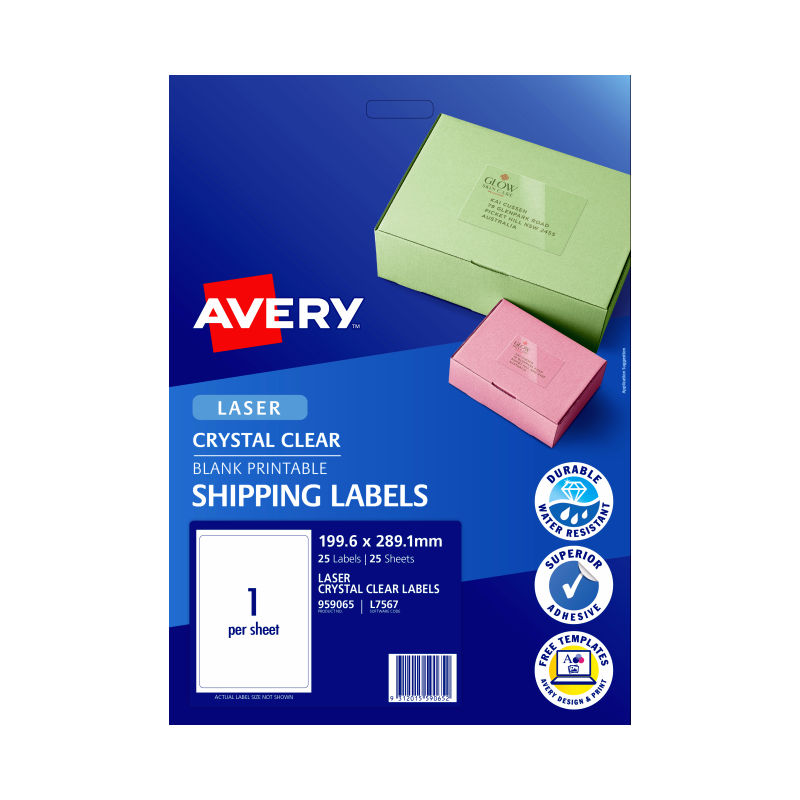 Avery Laser Label Clear L7567 1Up - Pack of 25