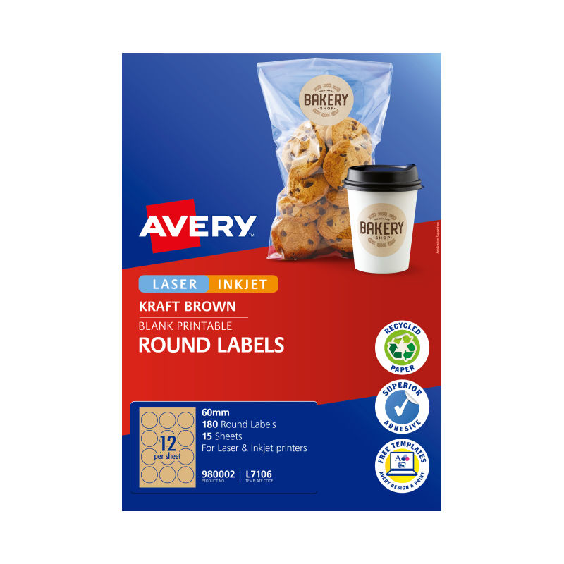 Avery Label Round Brown 60mm 12Up - Pack of 15