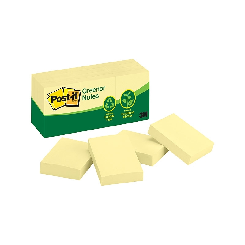 Post-It Greener Notes Canary Yellow 36 x 48mm 12-Pack