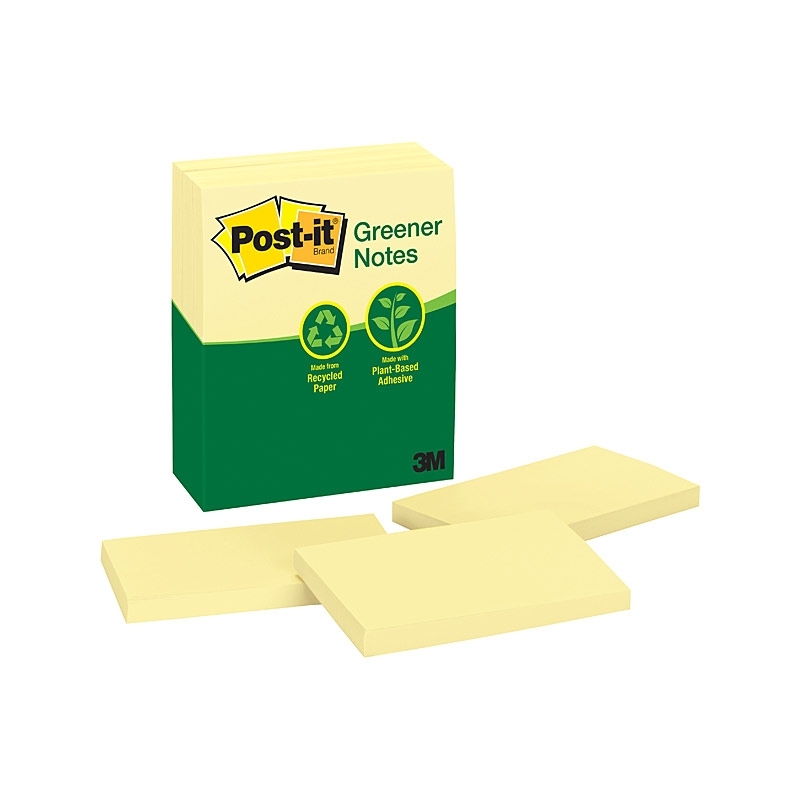 Post-It Greener Notes Canary Yellow 73 x 123mm 12-Pack