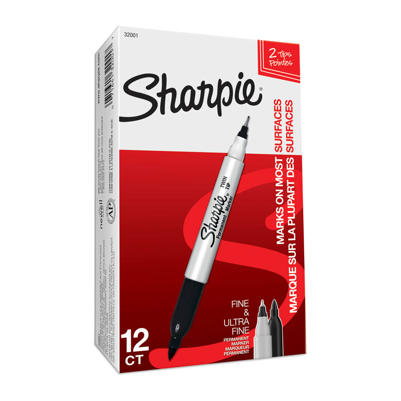 Sharpie Twin Tip Permanent Marker Black - Box of 12