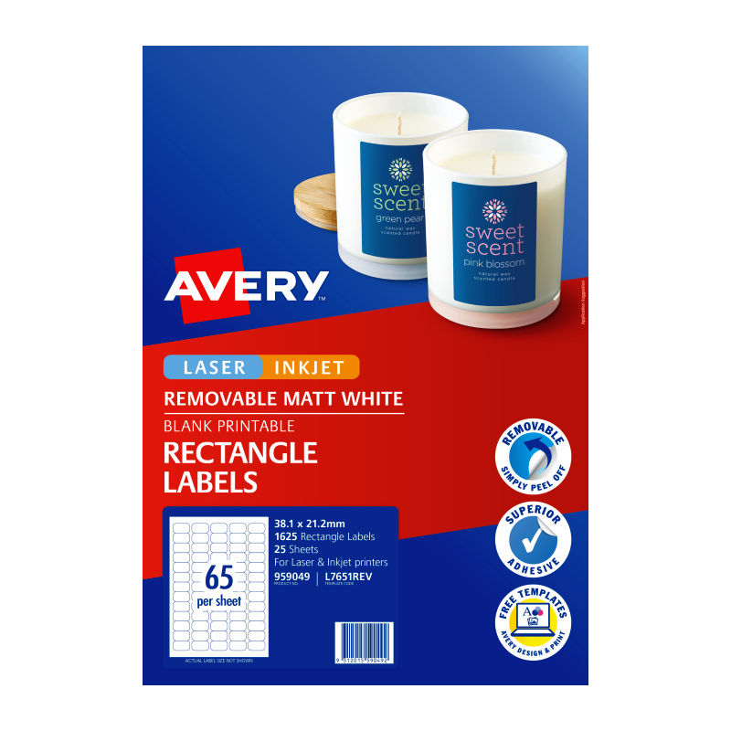 Avery Laser InkJet Printer Label L7651REV 65Up - Pack of 25