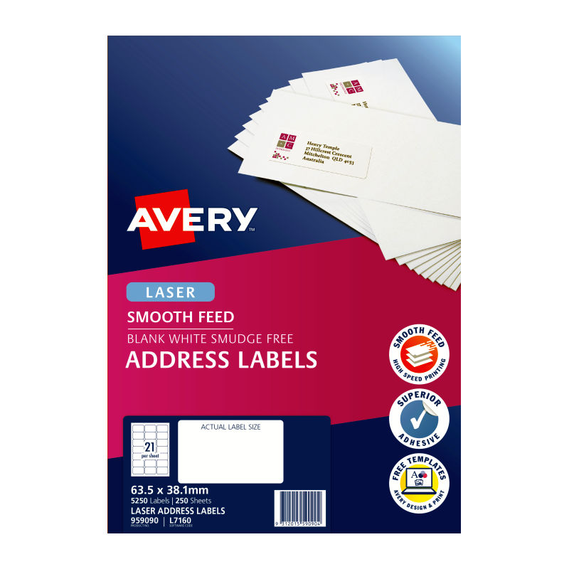 Avery Laser Label L7160 21Up - Pack of 250