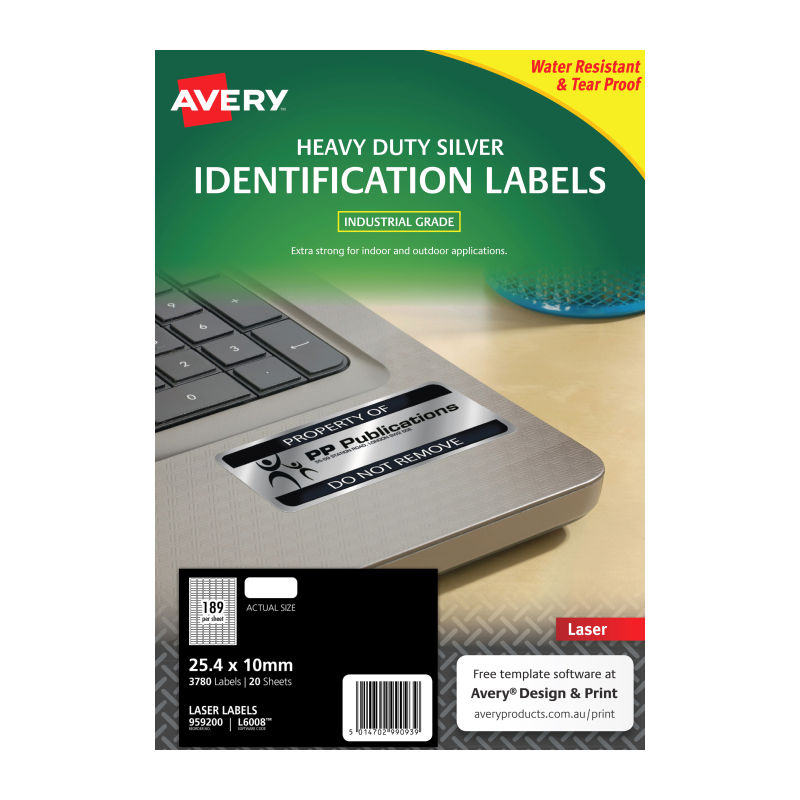 Avery Laser Label Silver L6008 189Up - Pack of 20