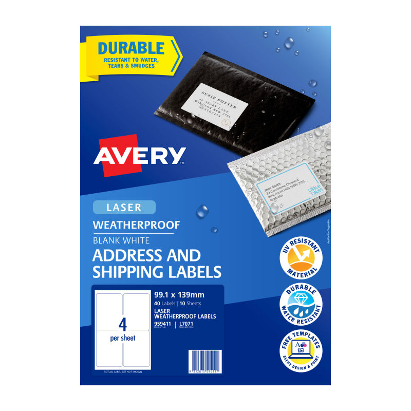 Avery Laser Label L7071 4Up - Pack of 10