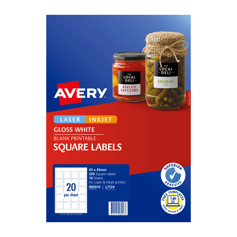 Avery Label Square L7124 20Up - Pack of 10