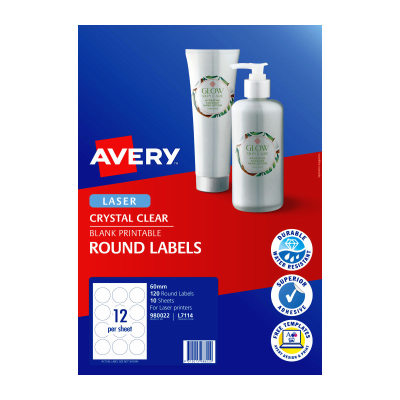 Avery Label 12Up 60mm Clear Round - Pack of 10