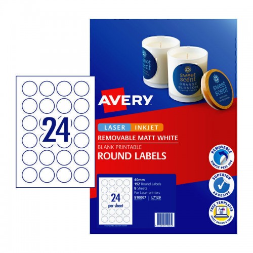 Avery Label Round L7129 40mm 24Up - Pack of 8