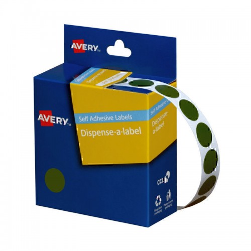 Avery Dispenser 14mm Green Labels - Roll of 1050