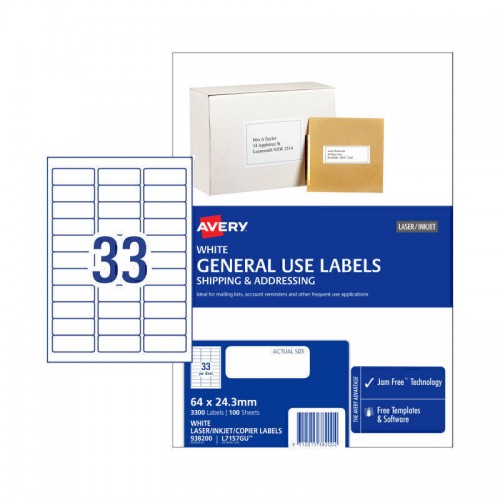 Avery General Label L7157GU 33Up - Box of 100