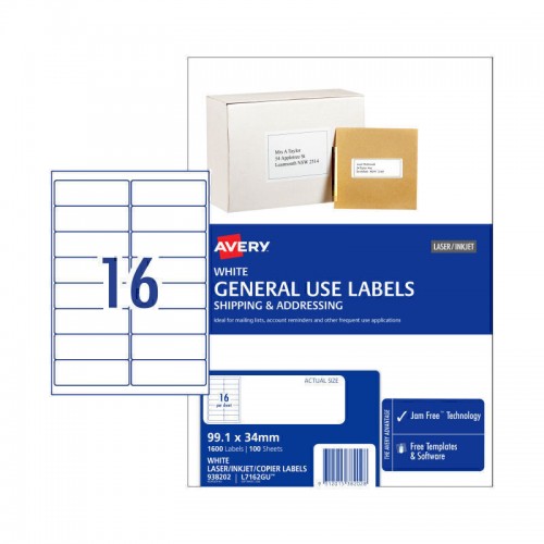 Avery General Label L7162GU 16Up - Box of 100