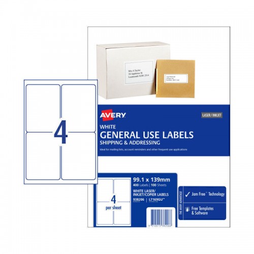 Avery General Label L7169GU 4Up - Box of 100