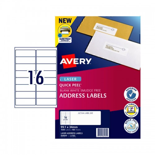 Avery Laser Label Quick Peel L7162 16Up - Pack of 100