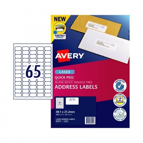 Avery Laser Label L7651 65Up - Pack of 25