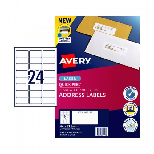 Avery Laser Label Quick Peel L7159 24Up - Pack of 100