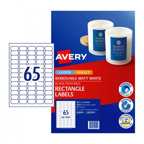 Avery Laser InkJet Printer Label L7651REV 65Up - Pack of 25