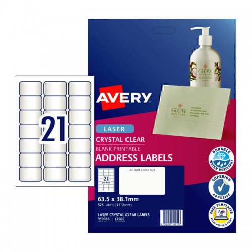 Avery Label Clear L7560 21Up - Pack of 25