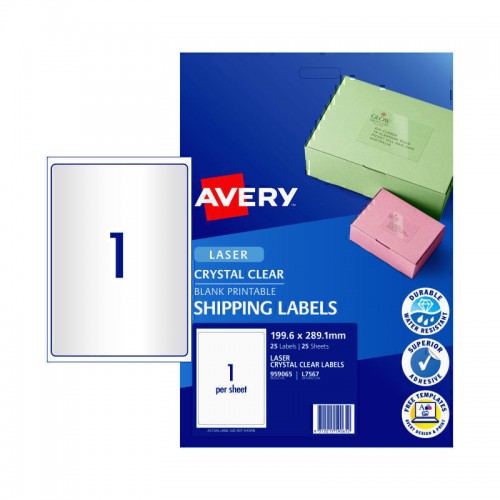 Avery Laser Label Clear L7567 1Up - Pack of 25