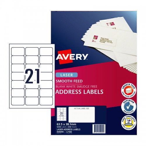 Avery Laser Label L7160 21Up - Pack of 250