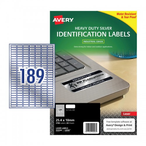 Avery Laser Label Silver L6008 189Up - Pack of 20