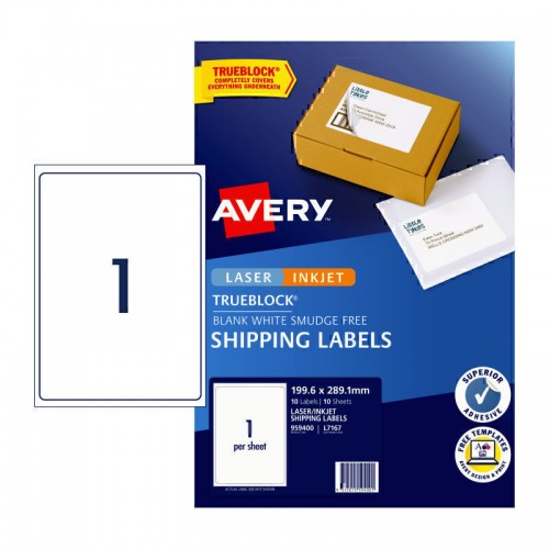 Avery Label White 199.6X289 1Up - Pack of 10