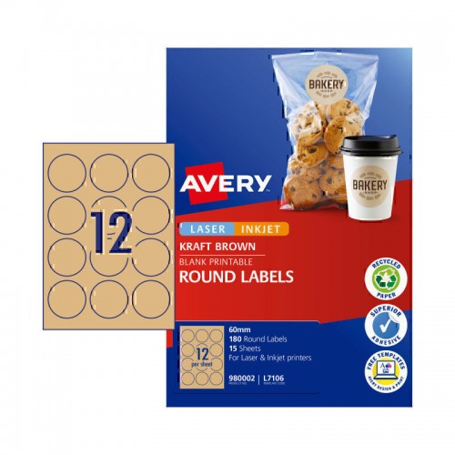 Avery Label Round Brown 60mm 12Up - Pack of 15