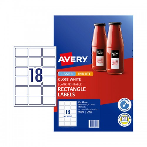 Avery Label Rectangle L7109 18Up - Pack of 10