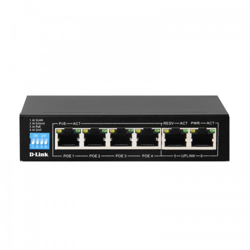 D-Link 6-Port Gigabit PoE Switch with 4 Long Reach PoE Ports and 2 Uplink Ports