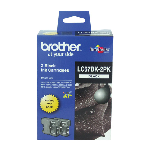 2 Pack Brother LC67BK Genuine Ink Cartridges