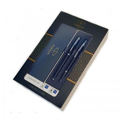 Parker IM DUO Gift Set - Black Lacquer with Chrome Trim Ballpoint Pen & Fountain Pen