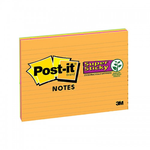 Post-It Lined Super Sticky Notes Rio De Janeiro 203 x 152mm 4-Pack