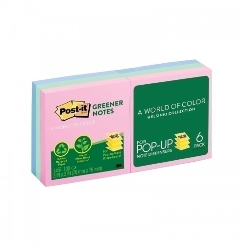 Post-It Greener Pop-up Notes Pastel 76 x 76mm 6-Pack