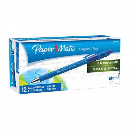 Paper Mate Flex Grip Retractable Ballpen 0.8mm Blue - Box of 12