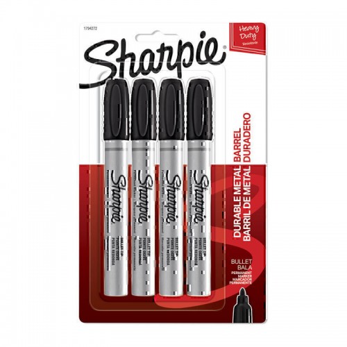 Sharpie Metal Permanent Marker Bullet Tip Black - Pack of 4