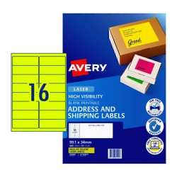 Avery Laser Label Yellow L7162FY 16Up - Pack of 25