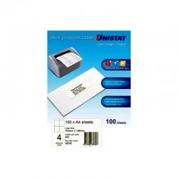 Unistat Laser InkJet Printer Label 4Up 105X148 - Box of 100