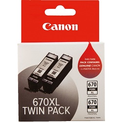 2 Pack Canon PGI-670XLBK Genuine Value Pack