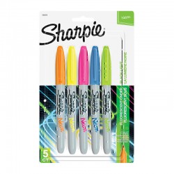 Sharpie Neon Permanent Marker Fine Point Assorted - Pack of 5